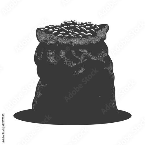 Silhouette sack of raw coffee beans black color only