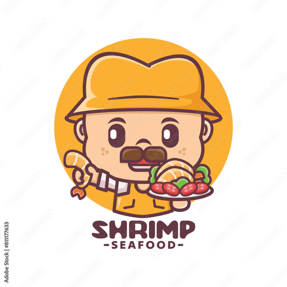 cute mascot with shrimp, sea food vector cartoon design cute mascot with shrimp, sea food vector cartoon design