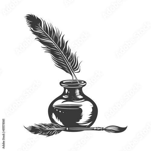 Silhouette Scroll paper and quill in inkwell black color only