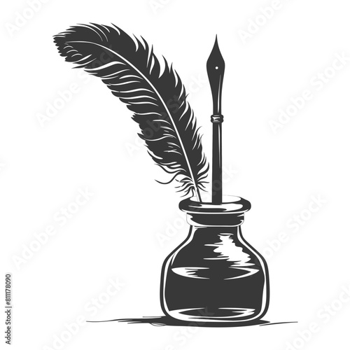 Silhouette Scroll paper and quill in inkwell black color only