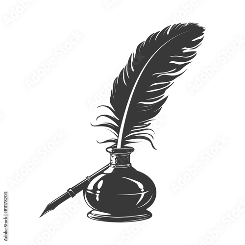 Silhouette Scroll paper and quill in inkwell black color only