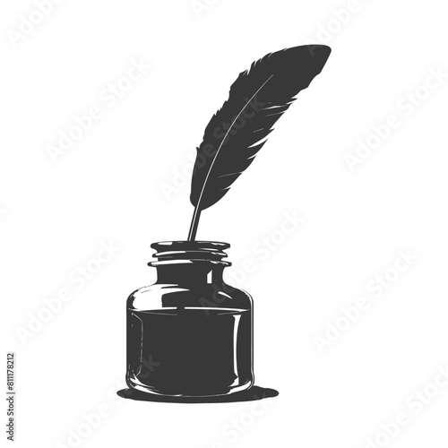 Silhouette Scroll paper and quill in inkwell black color only