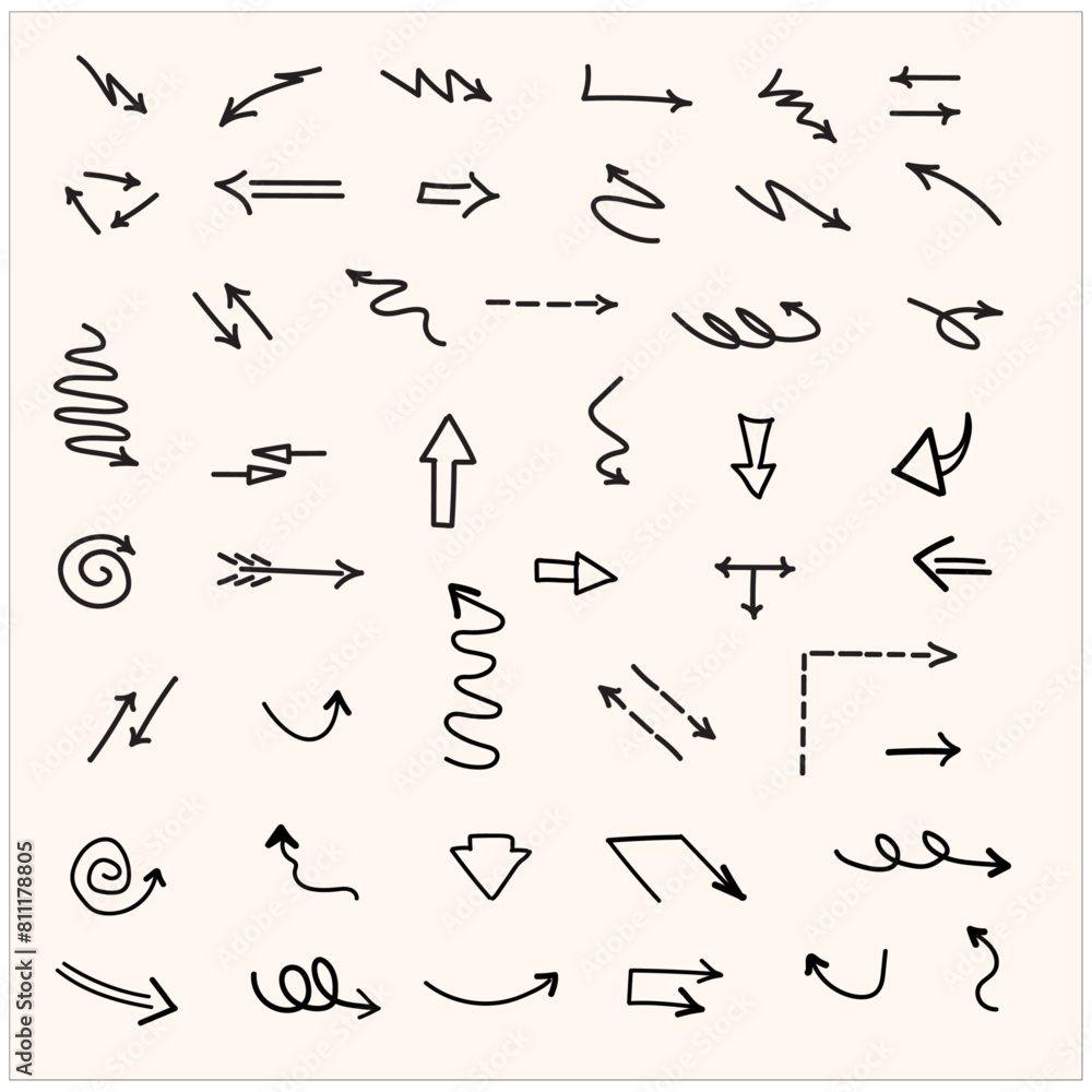 Vector set of hand-drawn arrows with style doodle and line art Vector set of hand-drawn arrows with style doodle and line art
