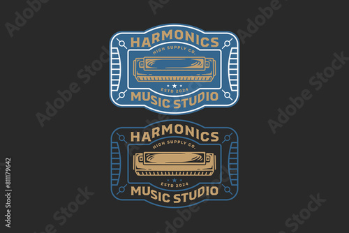 harmonic music instrument badge logo vector for music festival, studio and entertainment