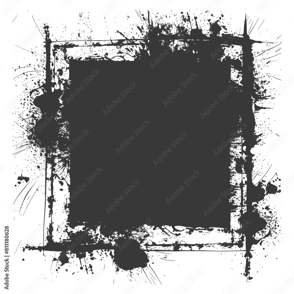 Silhouette Stencil frame dirty texture hearth border black color only