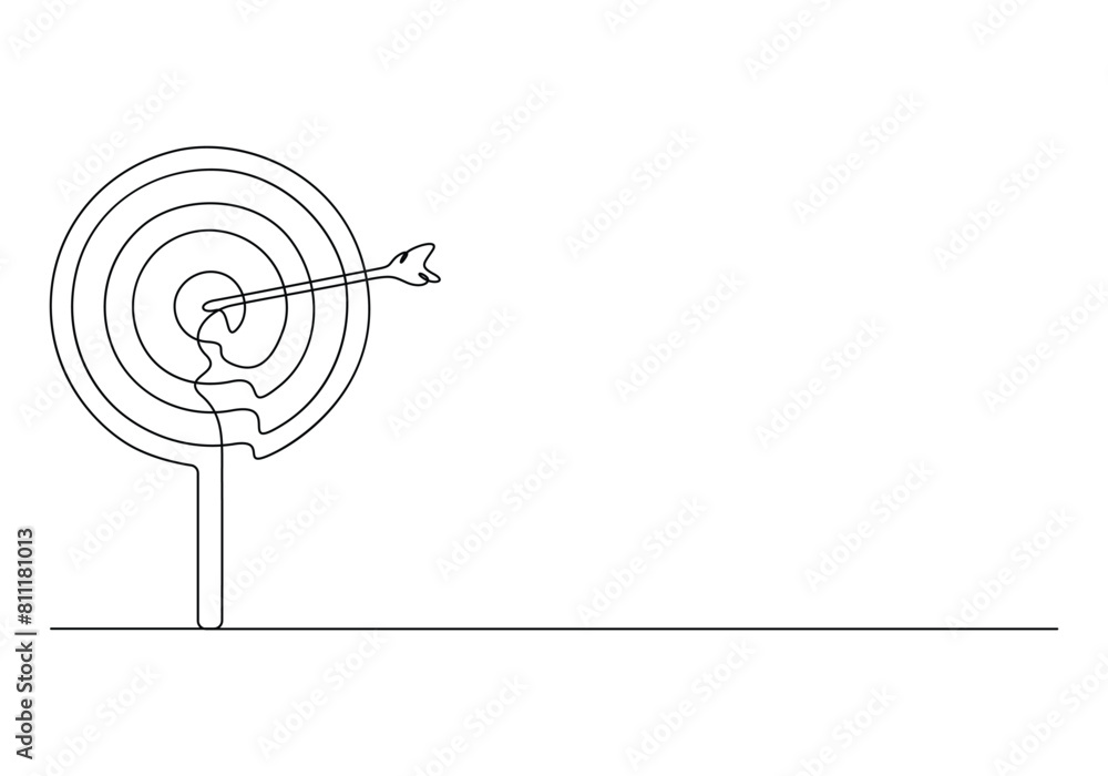 Continuous single line drawing of arrow on the target. Concept of business challenge. Premium vector Continuous single line drawing of arrow on the target. Concept of business challenge. Premium vector
