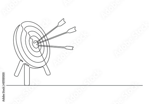 Continuous single line drawing of arrow on the target. Concept of business challenge. Premium vector