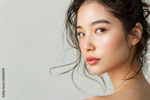 肌の綺麗な日本人女性（スキンケア・メイク・モデル・背景なし） 