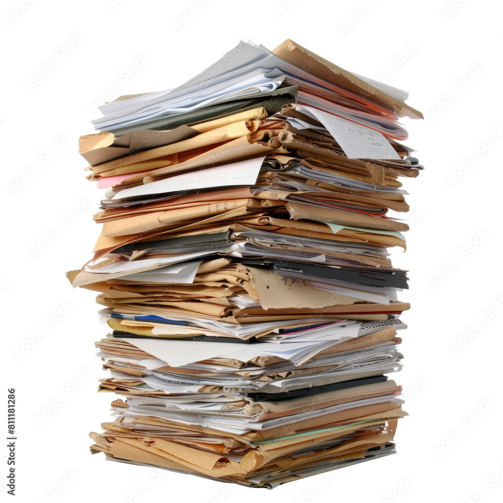 Files stacking up in a messy order isolated on transparent background Files stacking up in a messy order isolated on transparent background