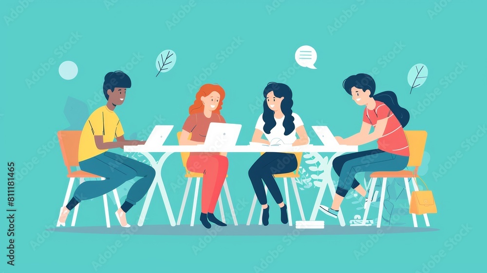A group of people gathered around a table, focused and engaged, each with a laptop open, collaborating and discussing ideas. Generative AI A group of people gathered around a table, focused and engaged, each with a laptop open, collaborating and discussing ideas. Generative AI