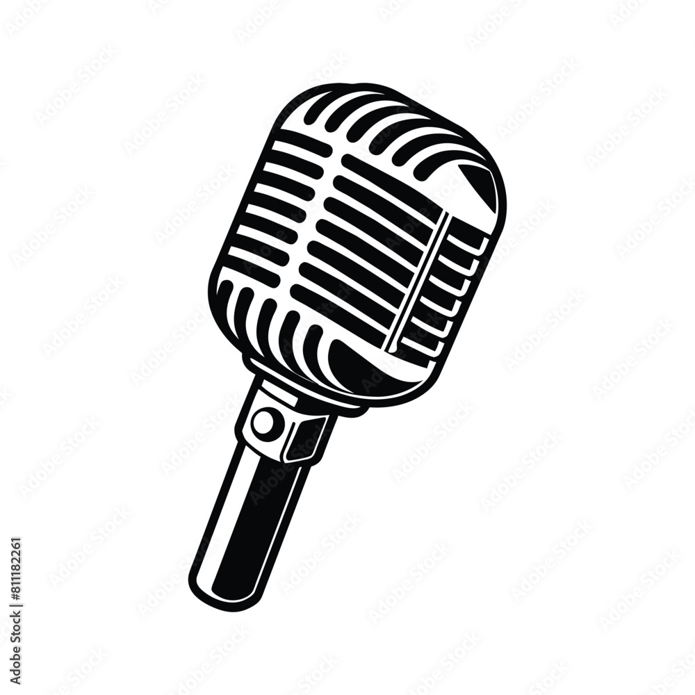 Linocut Microphone isolated on white background Linocut Microphone isolated on white background