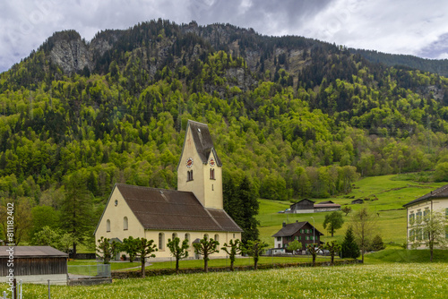 The reformed churche in the village of Diesbach-Betschwanden in Canton Glarus, Switzerland photo