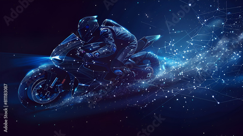 Abstract image of a motorcycle racing in the form starry, generative Ai