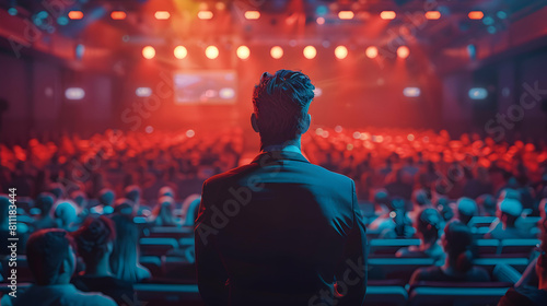 Motivational Speaker Inspiring Career Growth and Ambition at Corporate Event Photo Realistic Image