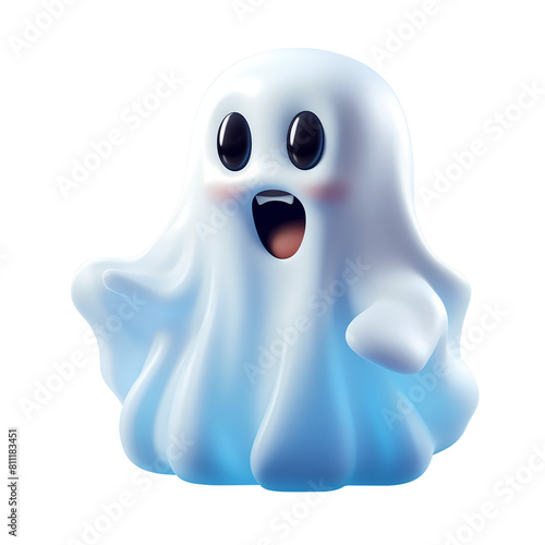 Cute 3D ghost emoticon isolated on transparent background. 3D ghost emoji. 3D ghost icon. 