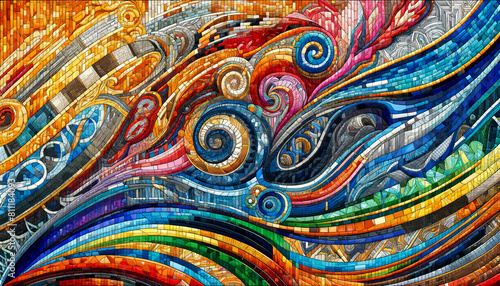 Colorful Abstract Interpretation of a Mosaic Tile Wall
