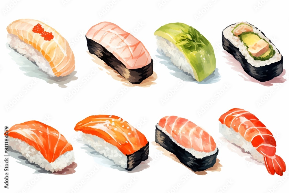 A variety of delicious sushi. A variety of delicious sushi.