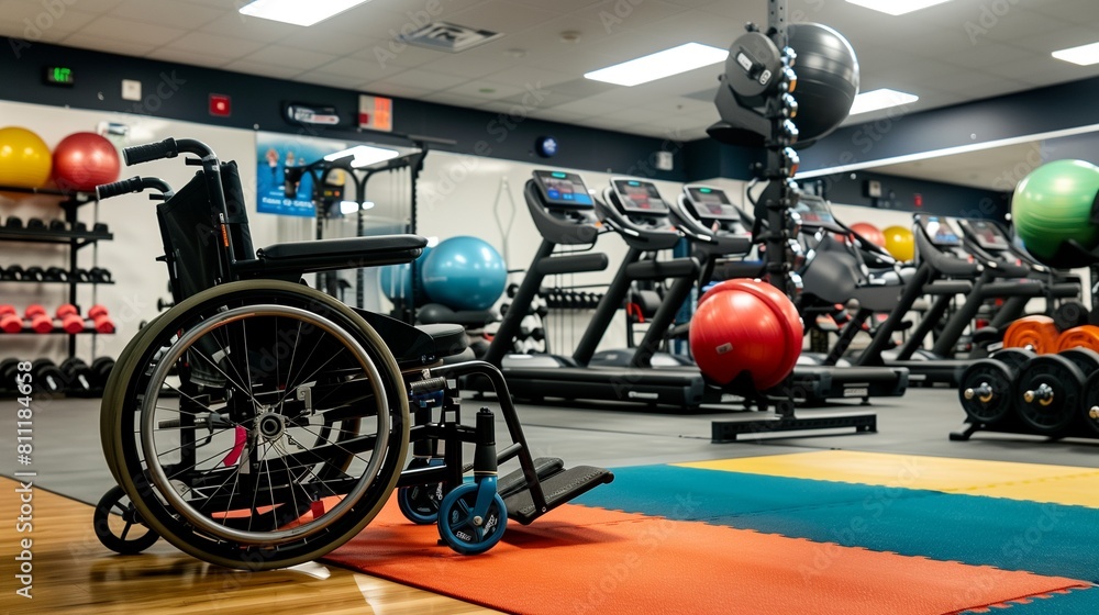 Fototapeta premium An accessible fitness center with adaptive equipment designed for inclusive training and rehabilitation.