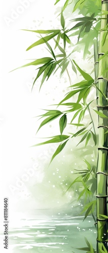 The image is a beautiful painting of bamboo plants. The bamboo plants are depicted in a minimalist style  with a focus on the delicate details of the leaves and stems