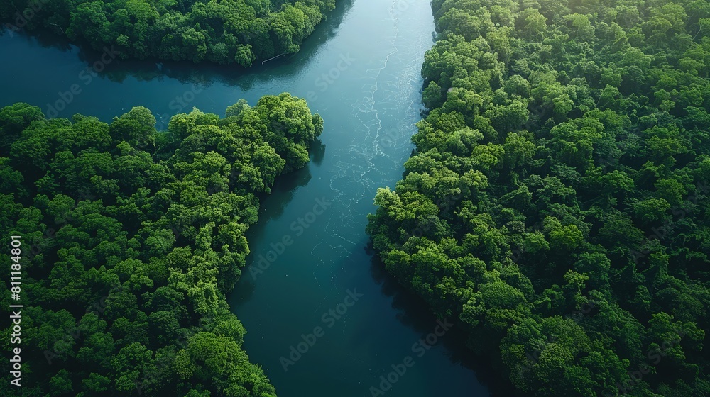 Aerial View of Meandering River Through Dense Jungle Aerial View of Meandering River Through Dense Jungle
