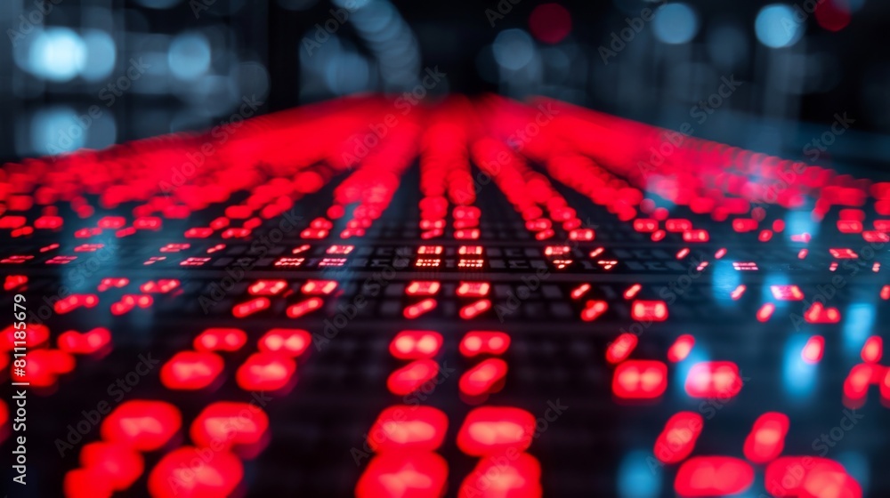 Fototapeta premium A large number of red lights on a table, AI