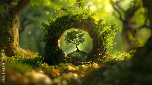 Earths Inner Growth A D of a Green Forest Emerging from the Global Planet Symbolizing Environmental photo