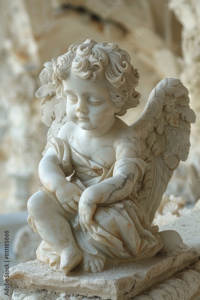 A statue of a small angel sitting on top of something, AI A statue of a small angel sitting on top of something, AI
