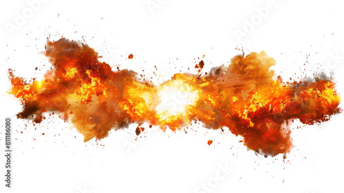 Realistic fiery explosion over transparent background