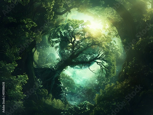 Wallpaper Mural Interconnectedness of Nature and Humanity A Lush Green Forest Emerging from the Earths Globe Torontodigital.ca