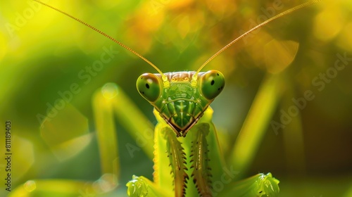 Macro Photography of a Green Praying Mantis