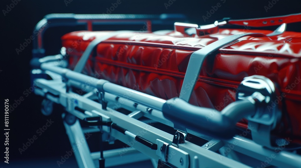 Detailed view of a red hospital bed. Ideal for medical concepts Detailed view of a red hospital bed. Ideal for medical concepts