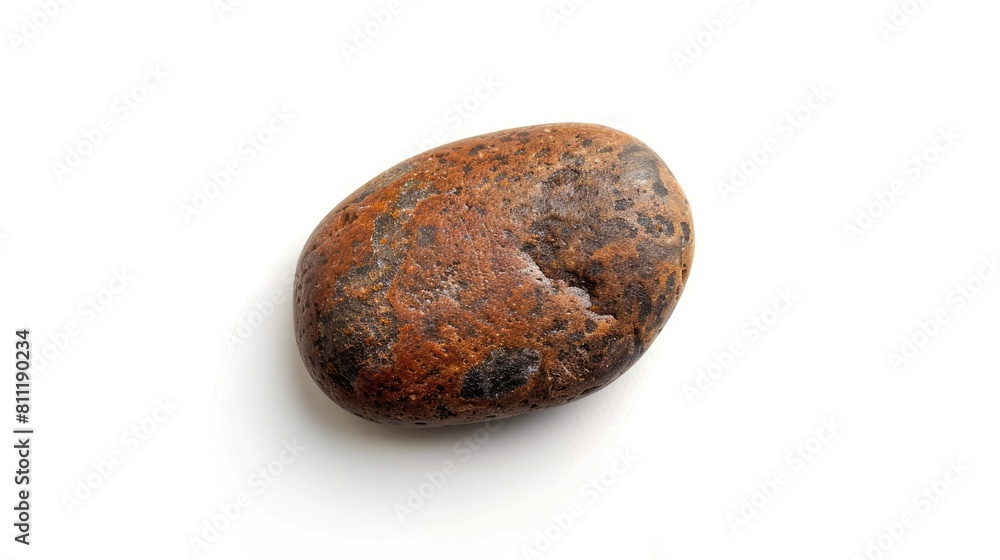 Single brown pebble viewed from above on a white background Single brown pebble viewed from above on a white background