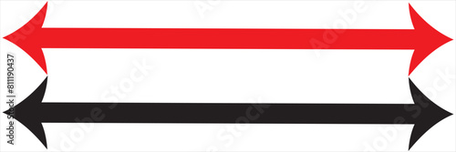 Double arrow sign. Long straight horizontal arrow with two sided pointers. Black width or east and west symbol isolated on white background. Vector illustration. EPS 10/AI