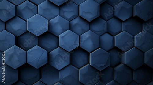 Stylish abstract wall background with deep blue hexagons in a matte finish.