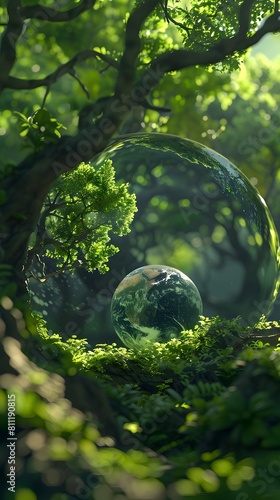 Interconnectedness of Nature and Humanity A D Rendered Earth Emerging from a Lush Green Forest