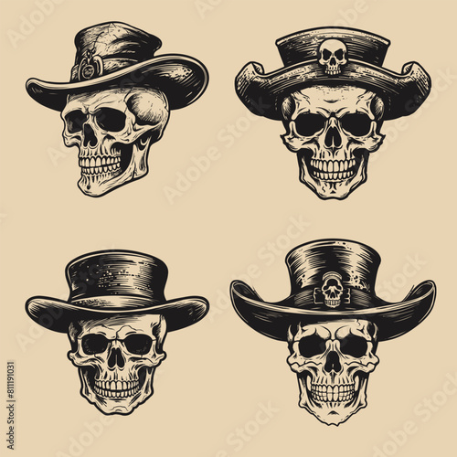 Vintage monochrome vector illustration of skull