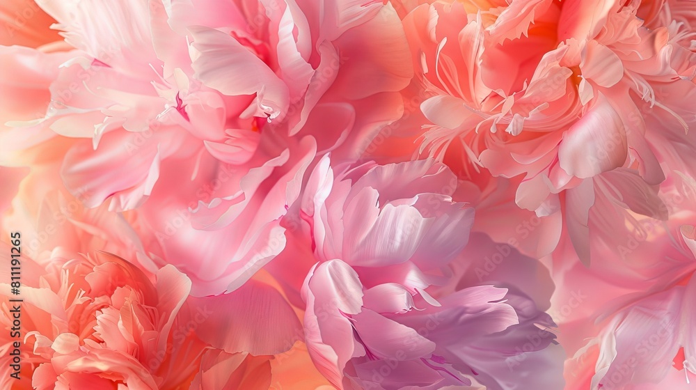 Bouquet of stylish peonies close-up. Pink peony flowers. Close-up of flower petals. Floral greeting card or wallpaper. Delicate abstract floral pastel background