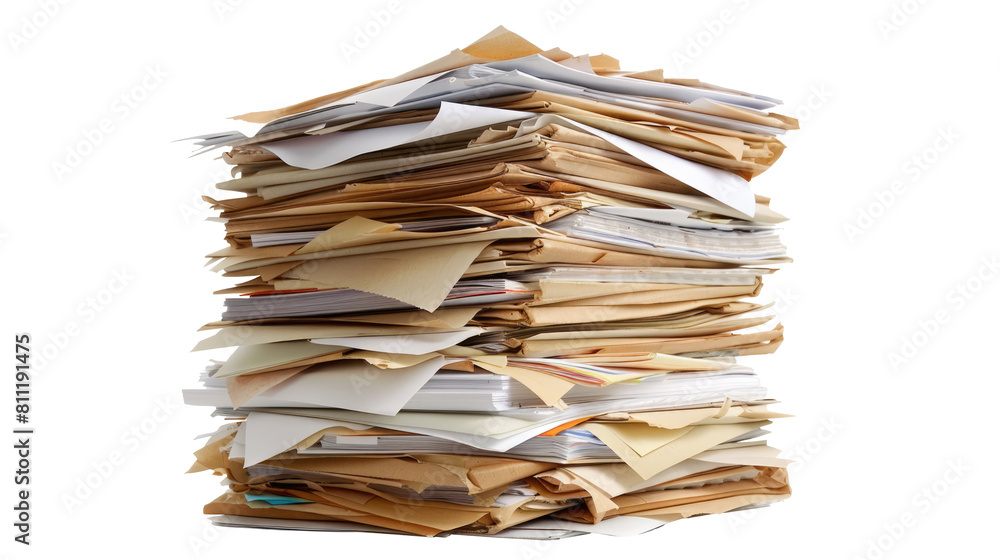 Files stacking up in a messy order isolated on transparent background Files stacking up in a messy order isolated on transparent background
