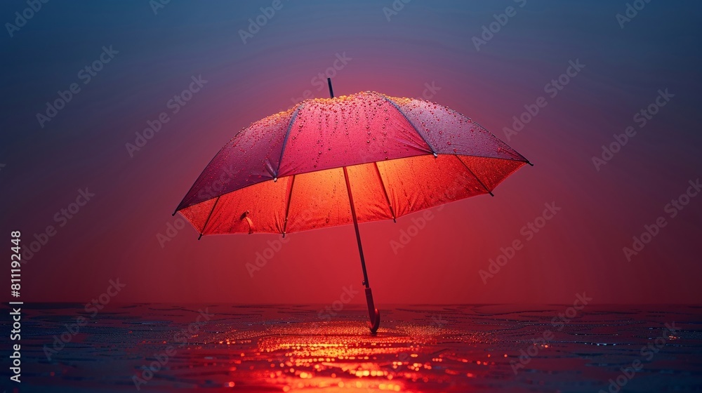 Bright summer beach illustration with a colorful beach umbrella offering shade and relaxation under a sunny sky