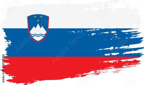 Slovenia flag, wide brush stroke on transparent background vector
