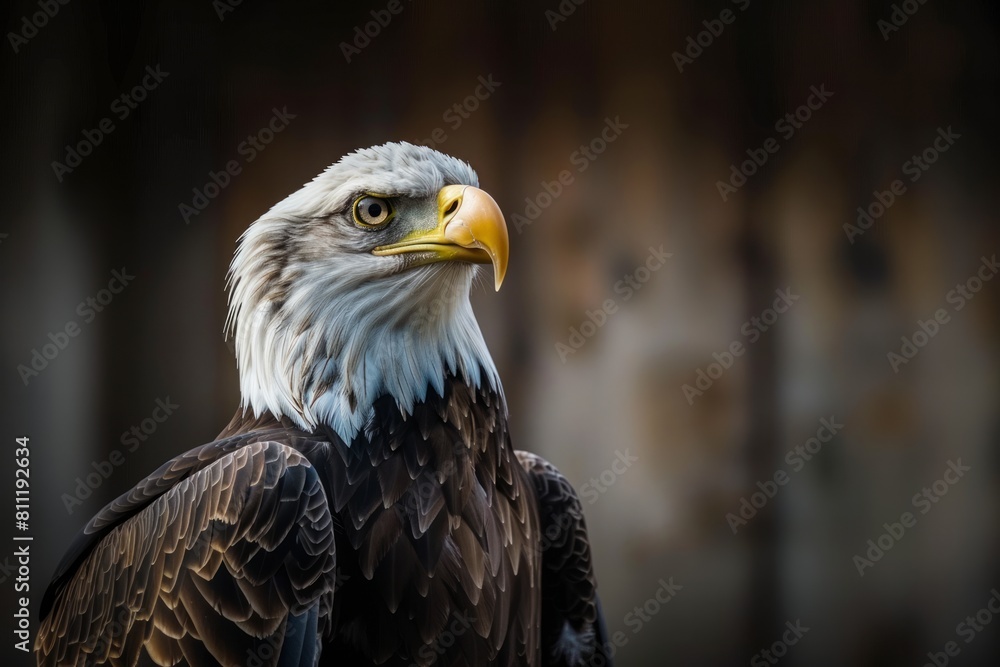 Obraz premium A large eagle is standing with its head held high. Generative AI.