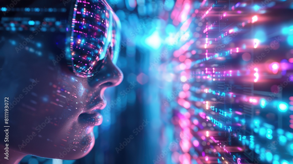face with headset. Artificial intelligence concept. virtual reality face with headset. Artificial intelligence concept. virtual reality