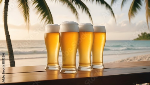 international beer day with glass of beer is holding on the table behind it attractive view of natural environment concept