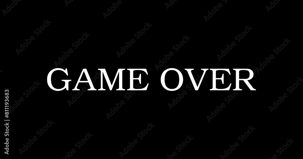 Obraz premium Game over golden metallic typography text animation. Game over screen text animation clip overlay fx. Final finish progress simple graphic add message icon electronic interface play more ad.