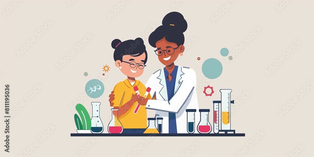 A woman in a lab coat is holding a child's hand. The woman is a doctor and the child is a patient. The scene is meant to convey a sense of comfort and trust between the doctor and the patient A woman in a lab coat is holding a child's hand. The woman is a doctor and the child is a patient. The scene is meant to convey a sense of comfort and trust between the doctor and the patient
