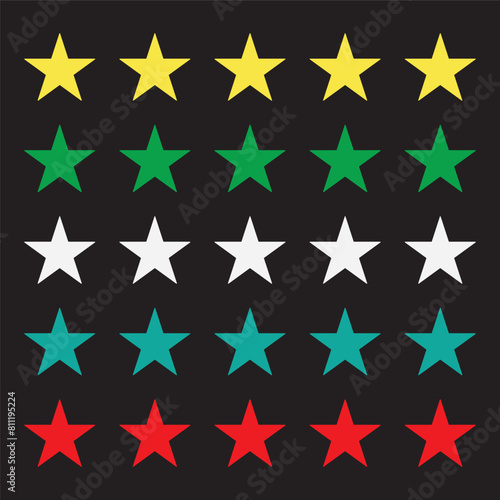 Stars shape colored icons. Colorful vector star icons on black background for celebration greeting card