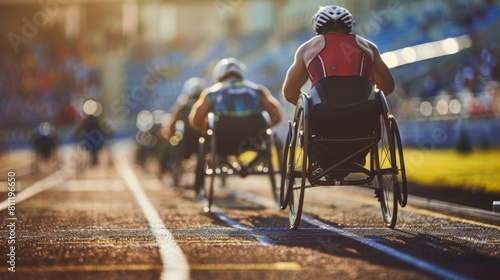 Wheelchair Racers Competing Fiercely on Athletic Track