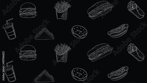 Fast Food Pattern drawn by hand