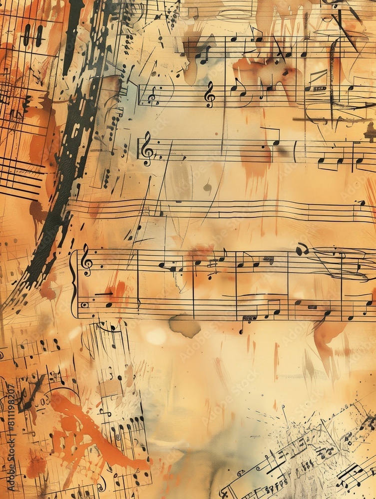 A vibrant painting filled with colorful music notes, creating a harmonious ensemble that dances across the canvas. Generative AI A vibrant painting filled with colorful music notes, creating a harmonious ensemble that dances across the canvas. Generative AI