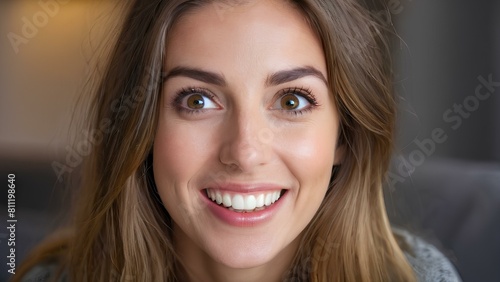 Close up portrait of Amazed woman with Wide-open eyes, broad smile.